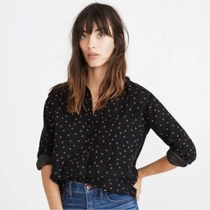 Madewell Women's Black Mini Floral Oversized Ex-Boyfriend Shirt Size Medium